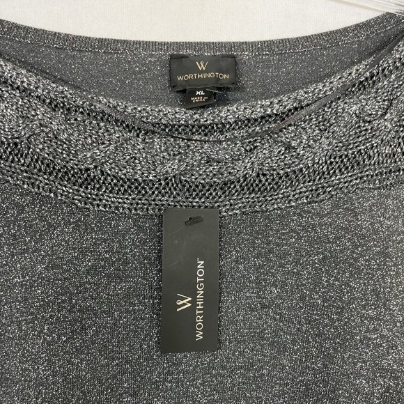 Worthington NEW Gunmetal Gray Sparkle Knit Long Sleeve Top Cable Knit - Size XL - Picture 4 of 5